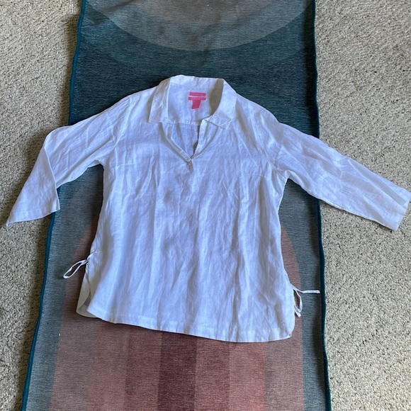 Isaac Mizrahi White Boho Linen Relaxed Beachy Tunic - Picture 7 of 10